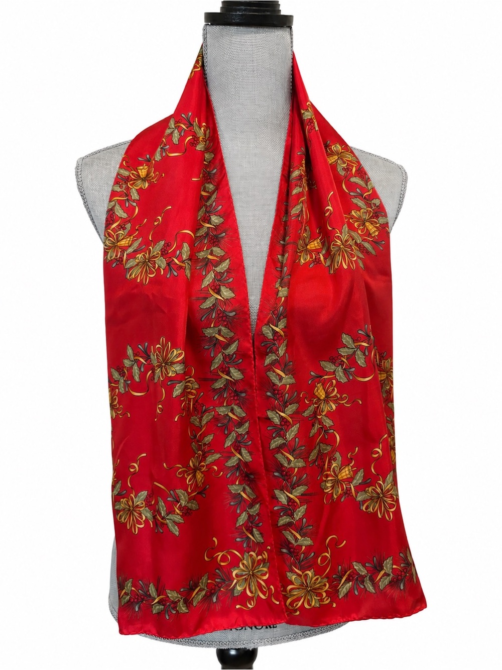Vintage Oscar de la Renta 100% Silk Christmas Holiday Scarf Red 53” - Picture 2 of 7